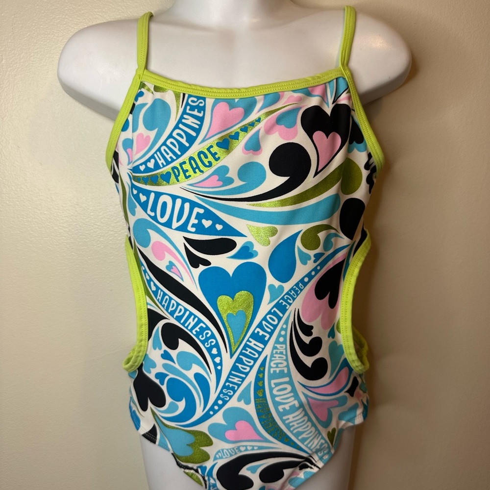 Girls Xhilaration Swimsuit Size M | Peace Love Happiness Print | NWOT